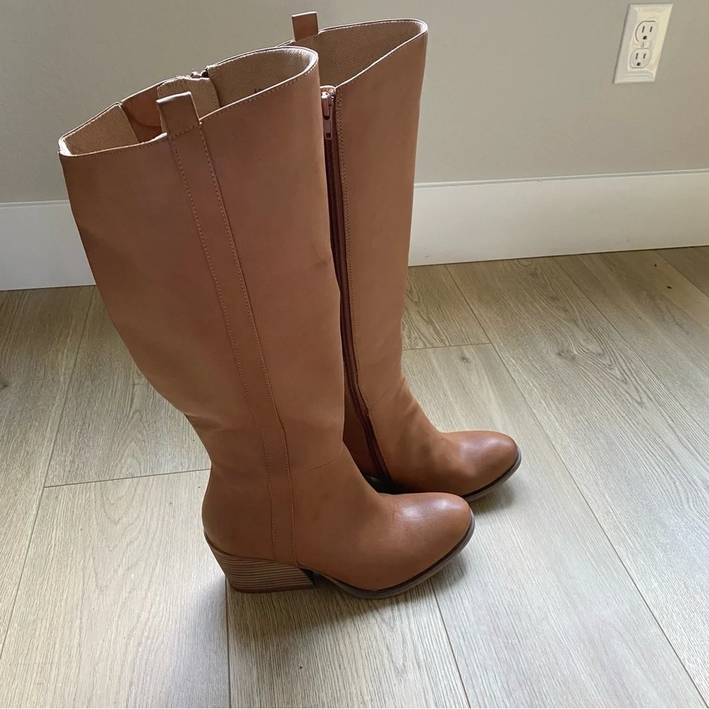 Korks Harley Brown Leather Knee-High Boots Size 8.5 Size Zip Kork Ease